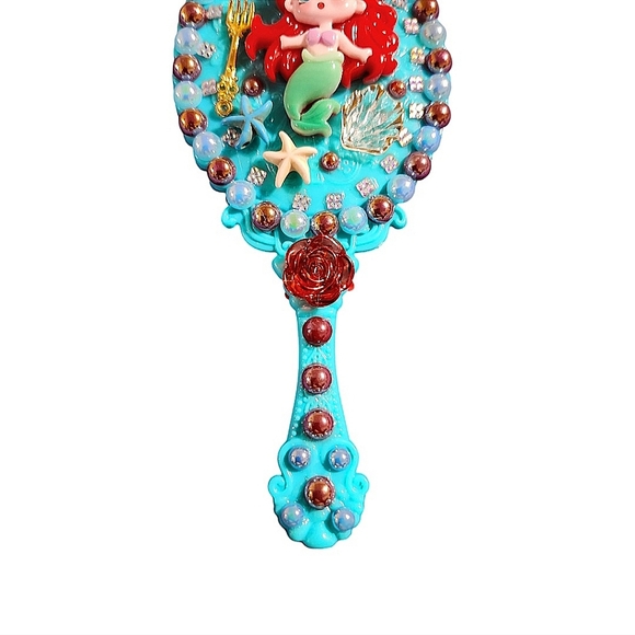 Ariel Mermaid Disney Handheld Girls Makeup Mirror Embellished Custom Decorated - Picture 3 of 4